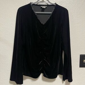 Style & Co. Collection Black Stretch Velvet V-neck Top with Center Ruching XL